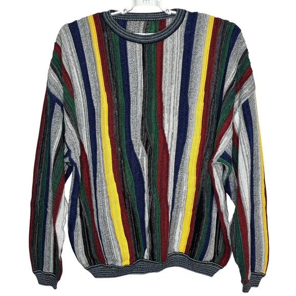 Vintage St Croix Chunky Wavy Stripe Knit Sweater XXL Black Blue Green Red Yellow - Picture 1 of 8